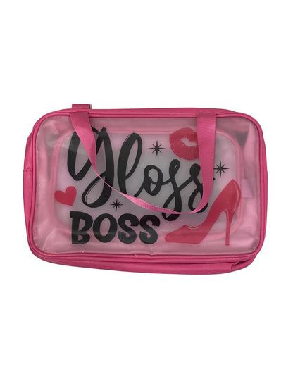 3-in-1 "Gloss Boss" Pink Toiletry & Makeup Carryall Set