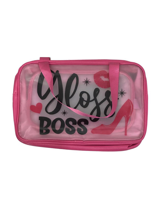3-in-1 "Gloss Boss" Pink Toiletry & Makeup Carryall Set