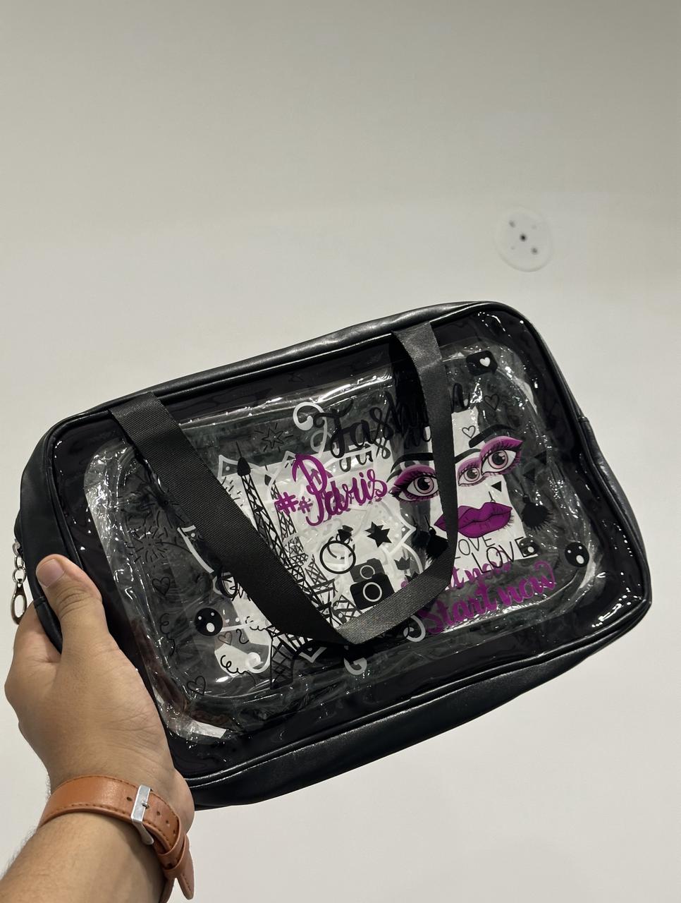 3-in-1 "Paris Fashion" Clear Carryall Toiletry Set
