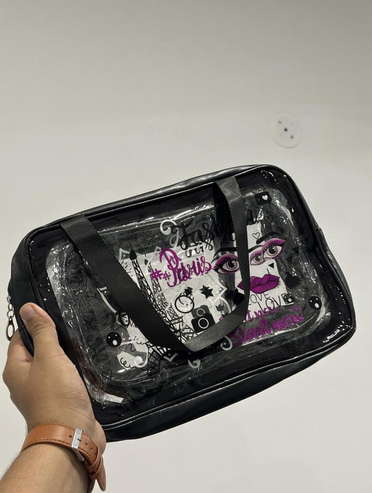 3-in-1 "Paris Fashion" Clear Carryall Toiletry Set