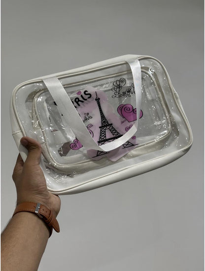 3-in-1 "Paris Love" White Travel Toiletry & Makeup Set