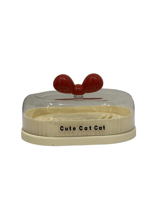 Cute Cat Cat" Decorative Soap Dish with Clear Dust Cover
