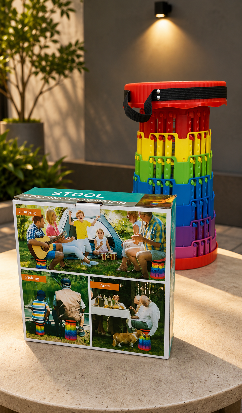 PORTABLE ROUND FOLDING STOOL