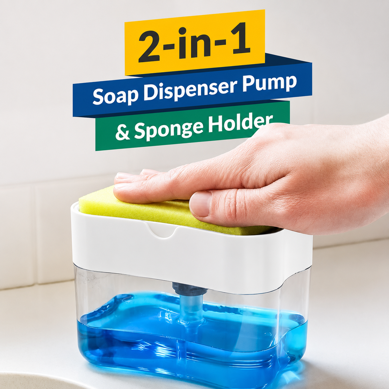 2-in-1 Soap Dispenser Pump &amp; Sponge Holder